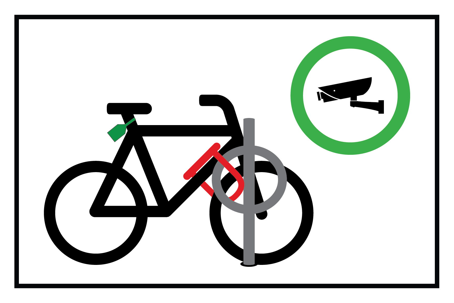 A diagram showing how to securely lock a bike inside a Bikesecure shelter.