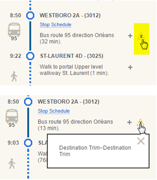 Screen cap: Example of a note in a travel plan