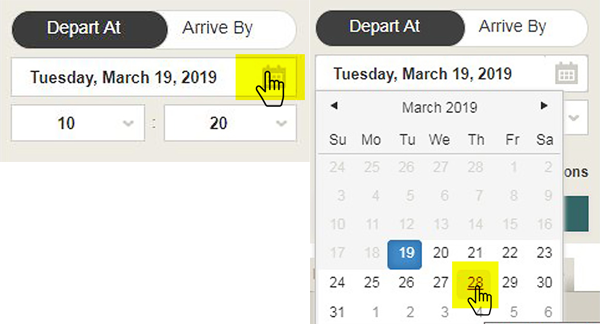 Screen cap: Using the calendar date picker
