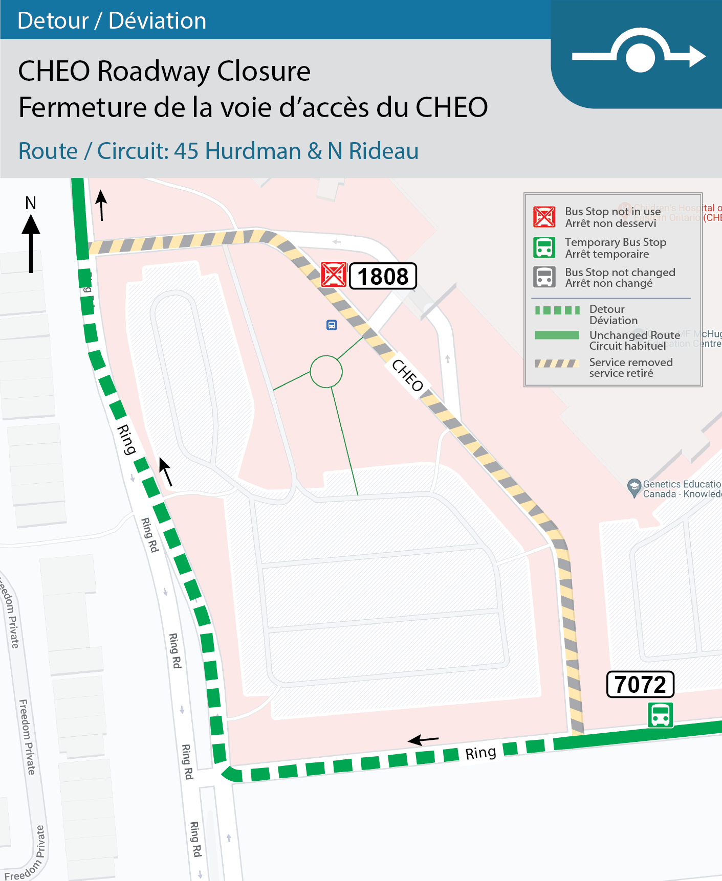 Detour Map for Route 45: Cheo Roadway closure