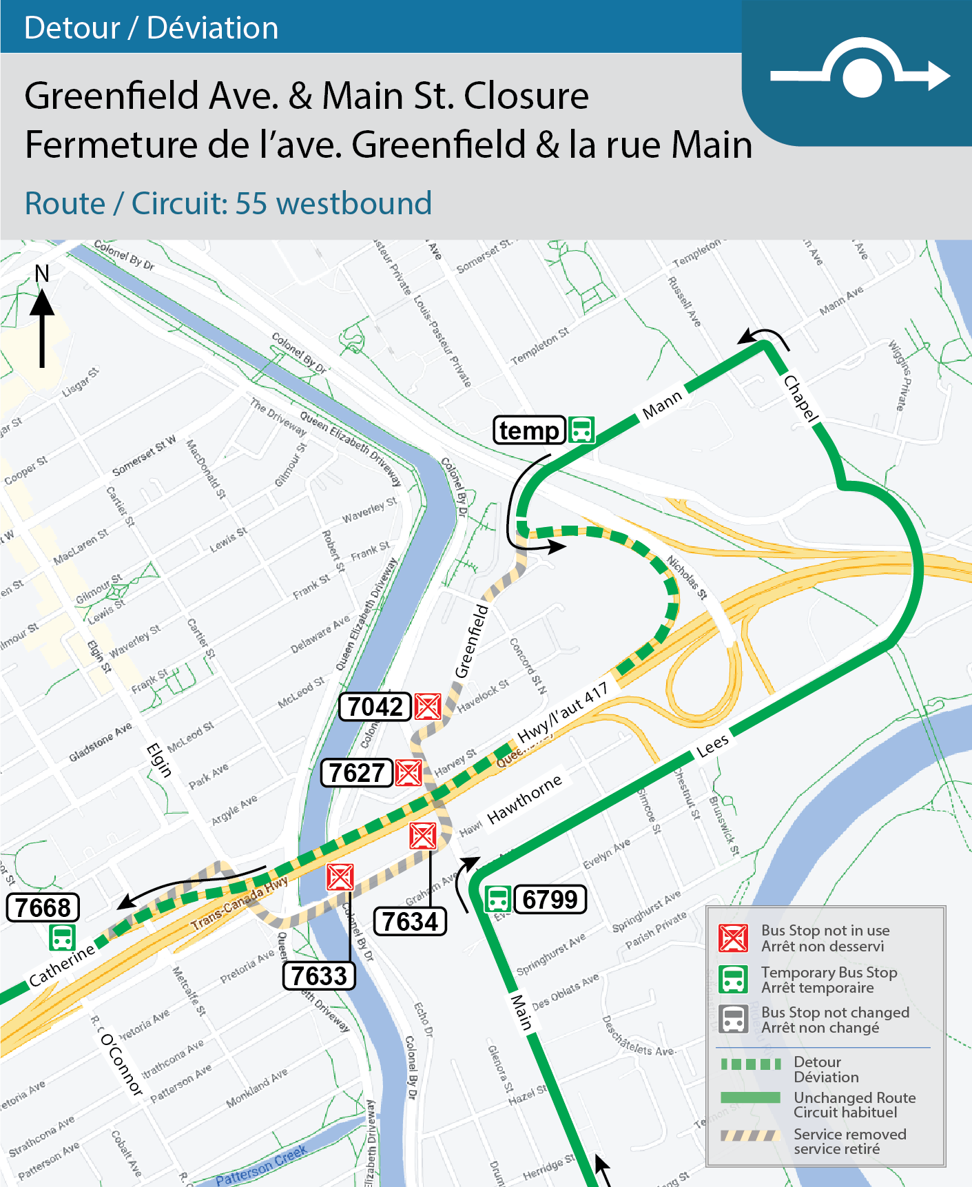 Detour map for 55 Westgate: Greenfield - Main detour
