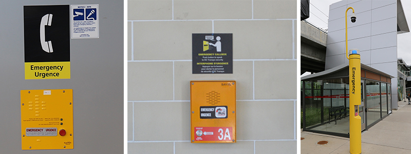 Exemples de boîtes jaunes d’appel d’urgence