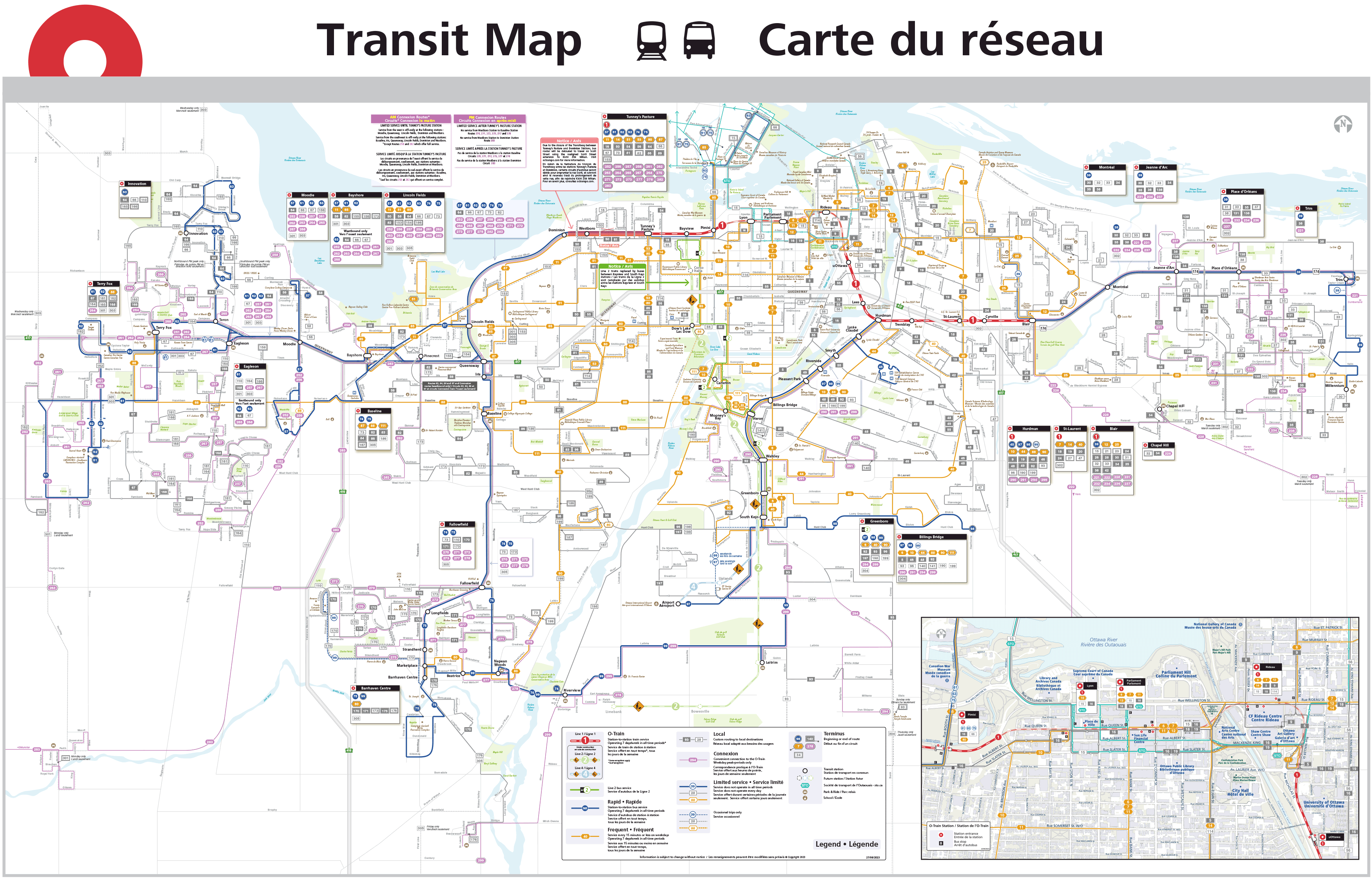 OC Transpo network map. Use the Travel Planner for an accessible version of map information