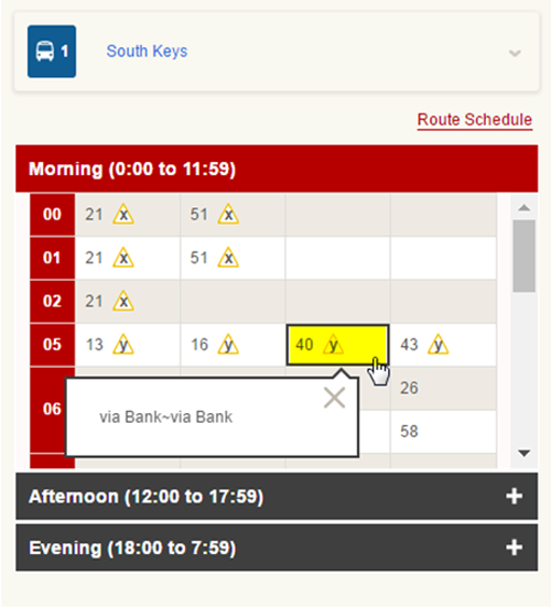 Screen cap: Example of a stop schedule note