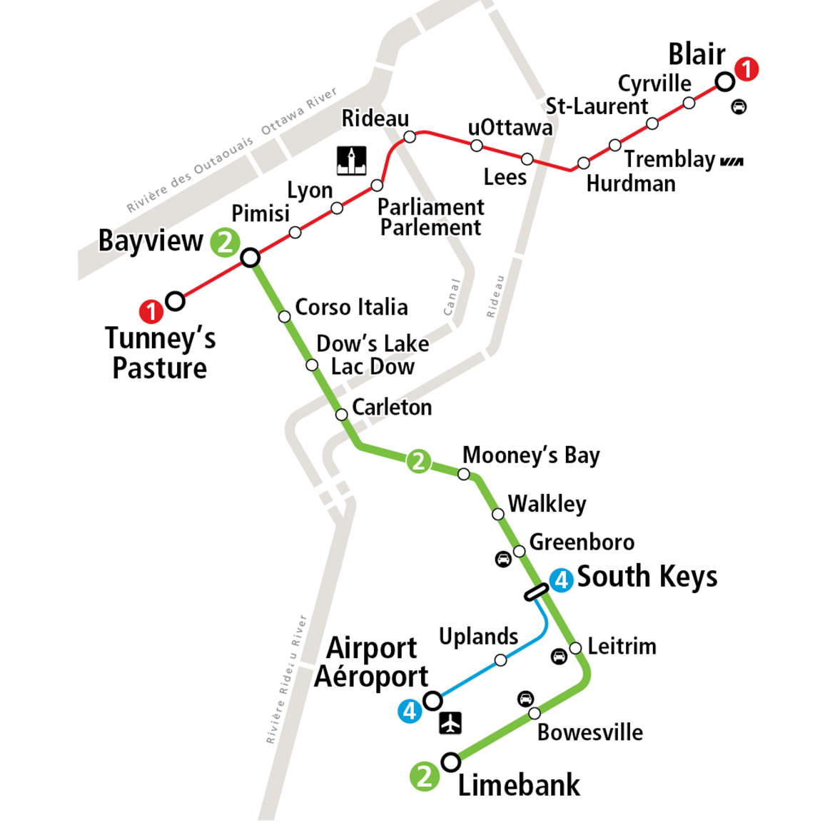 A visual representation of Line 2 route map, illustrating the journey from Bayview to Limebank station