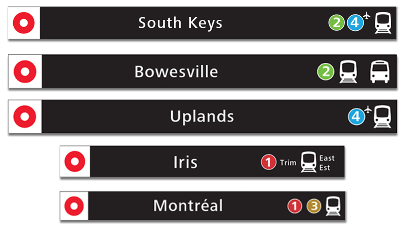 Panneaux d'entrée des stations South keys, Bowesville et Uplands