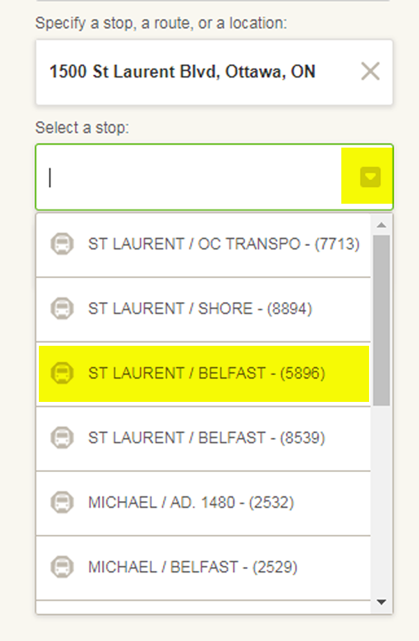 screen cap: how to enter an address and look for nearby stops