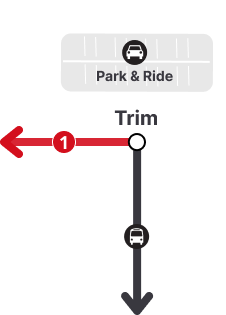 A graphic map showing Trim as the transfer station on line 1 to the bus