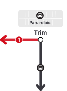 Une carte montrant Trim comme station de correspondance entre les lignes 1 et le reseau de le bus