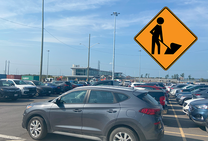 Photo of Trim Park & Ride lot with construction icon