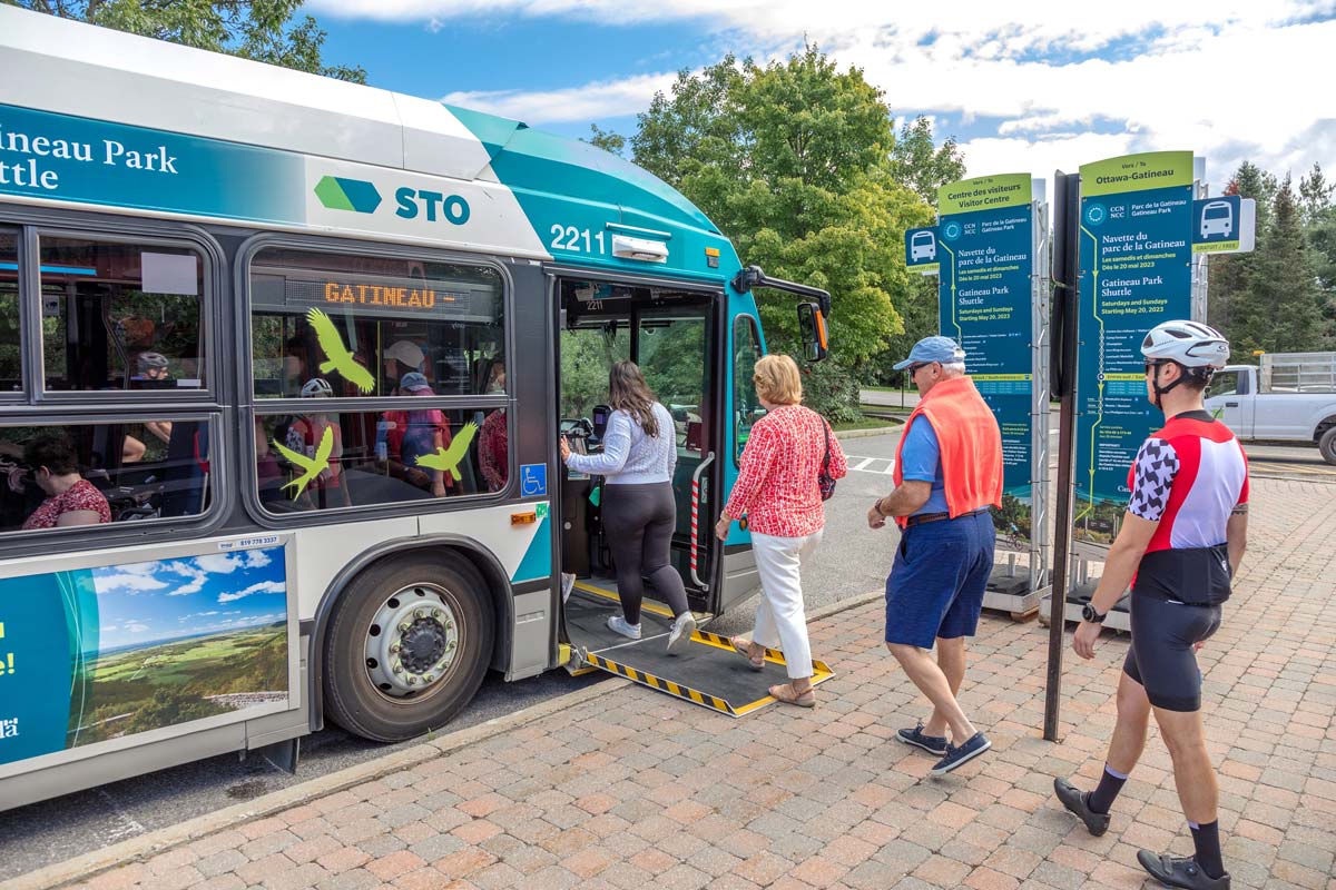 Riders board the NCC shuttle